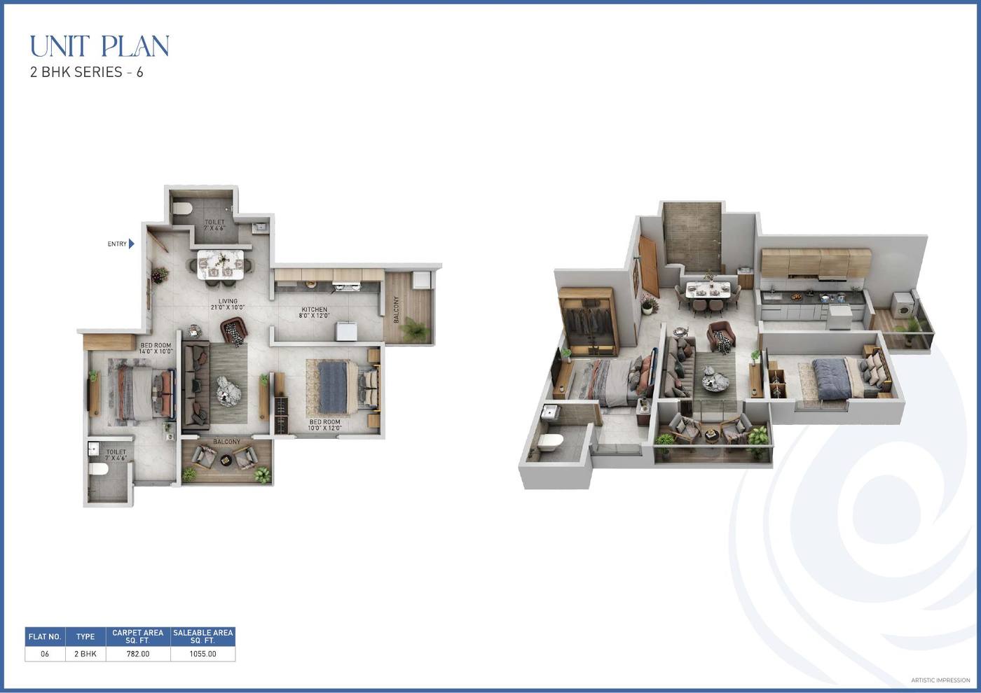 2 BHK Series 6 floor plan